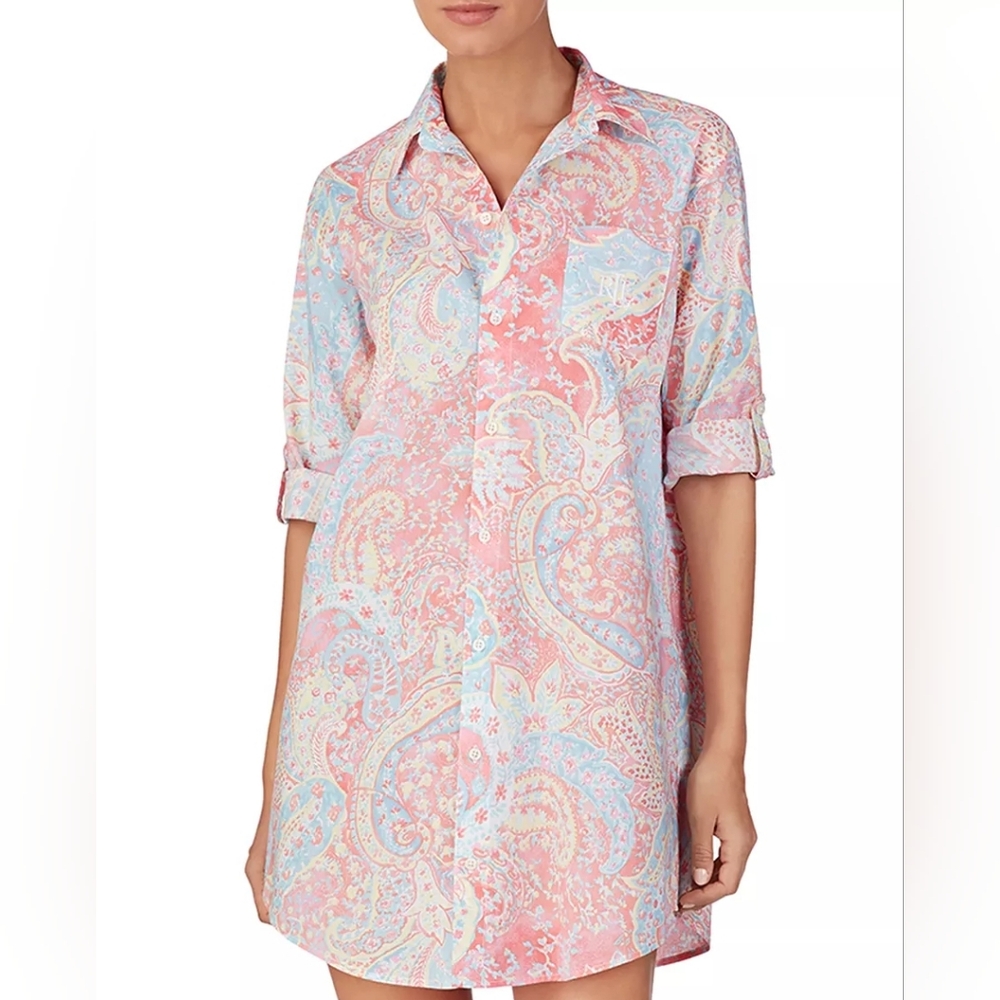LAUREN RALPH LAUREN SLEEP SHIRT pink paisley size M